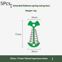 5Pcs Camping Deck Nails Spring Fish Bone Nails Wooden Board Tent Pegs Ground Nails Climbing Tent Accessories žalia
