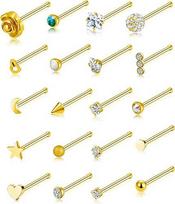 20G 20Pcs Nose Ring CZ Nose Stud Retainer Bone Shaped Nose Piercing Jewelry Set for Women Men Stainless Steel Gold Tone auksas