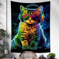 Animal Monkey Cat Dog Headphone Dj Music Printed Large Tapestry Indian Buddha Wall Witchcraft Bohemian Hippie Wall Art Decor 100X70CM