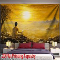 Oil Painting Sunrise Style Buddha Landscape Tapestry Stylish Wall Decor For Apartment Studio Aesthetic Home Decoration 100X70CM