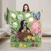 Czech Cartoon Krtek Mole Warm Cozy Blankets For Home Decor Print Throw Blanket Winter Camping Flannel Bedspread Size: 75*100cm, Weight: 230 GSM