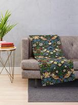 William Morris Strawberry Thief Throw Blanket Soft Cozy Plaid for Sofa Bed Decor Size: 75*100cm, Weight: 230 GSM