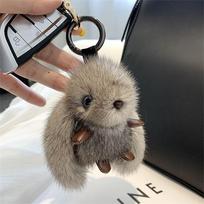 Pompom Rabbit Fur Keychain Stuffed Animal Plush Bunny Pendant Bunny Stuffed Keyring  Bag Ornaments pilka