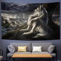 SAD Melancholic White Wolf Meme Wall Tapestry Wall Art Aesthetic Room Decor Cool Stuff For Room Decoration Accessories 100X70CM