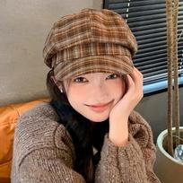 New Fashion Plaid Beret Cap Women Autumn Spring Vintage Versatile Octagonal Newsboy Hats Female Girl Duck Tongue Hat kava