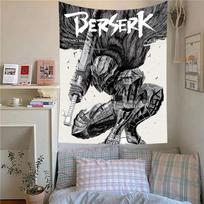 Vintage Anime Black and White Printed Tapestry Berserk Wall Hanging Home Decor Bedroom Aesthetic Background Cloth 100X70CM