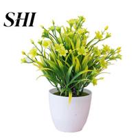 Artificial Bonsai Plant High Simulation Ornamental Realistic Fake Flower Potted Ornament for Hotel geltona