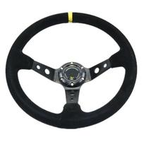 Car Racing Drift 350 mm Suede leather Steering Wheel 3.5  Deep With Horn Button juoda