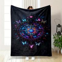 A Glowing, Intricate Compass Rose Surrounded by Vibrant Butterflies. for All Seasons Blanket Lunch Break Throw Gift 75X95CM