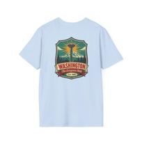 Washington Mountain T-Shirt | Vintage Mid-Century Travel Luggage Tag Tee | Evergreen State Souvenir | WA Road Trip Gift M