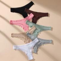 7Pcs/Set Women Thongs Panties Cotton Sexy Lace Underwear Tanga Solid Pants Plus Size Underpants G-Strings Female Lingerie S-3XL S įvairiaspalvis