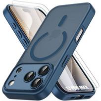 Coque pour iPhone 18 Pro Max, avec Anneau Magnétique et Vitre Caméra - Bleu Foncé - 2 Verres Trempés mėlyna