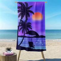 Vibrant Tropical Palm Tree Beach Towel Retro Sunset Ocean Print Quick Dry Beach Blanket Soft Lightweight for Summer Vacation 50X100cm &1pc