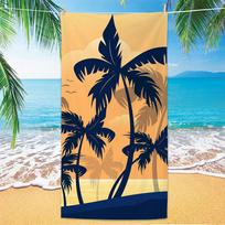 Tropical Palm Tree Sunset Beach Towel Silhouette Design on Warm Orange Background for Beach and Pool Days 50x100cm