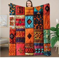 Bohemian Patchwork Flannel Blanket Vibrant Ethnic Geometric Print Cozy Soft All-Season Throw Blanket for Bed Couch & Home Decor Size: 75*100cm, Weight: 230 GSM