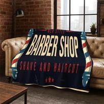 Vintage Barber Shop Logo Cartoon Flannel Blanket Soft Warm Throw Blanket for Bedroom Living Room Bed Travel Camping Picnic Gift Size: 75*100cm, Weight: 230 GSM