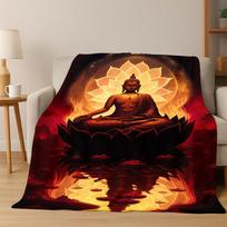 Buddha Shakyamuni Faith Cartoon Flannel Blanket Soft Warm Throw Blanket for Bedroom Living Room Bed Travel Camping Picnic Gift Size: 75*100cm, Weight: 230 GSM