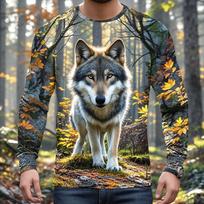 Fashion Wolf Graphic T Shirts Harajuku Animal 3D Printed Long Sleeve T Shirt For Men Clothes Spring And Autumn Unisex Streetwear S