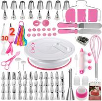137-Piece Cake Decorating Set: Turntable, Piping Bags, Nozzles, and Smoother rožinė