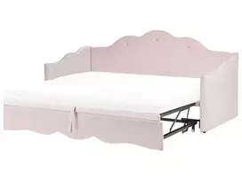 Išskleidžiama lova LORETTE veliūrinė 90 x 200 cm pastelinė rožinė