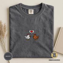 Comfort Colors Embroidered Stardew Valley Chicken T-Shirt, Pixel Farm Game Tee S