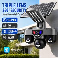 V380 PRO Three Lens AOV Solar Camera 4G SIM HD 15MP Street Lighting 2in1 Outdoor Camera Night Vision Mobile Tracking IP CCTV camera