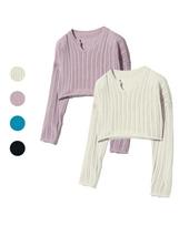Viva Brown 85-Vivaj017 Punched Open-Neck Crop Knit 4 Colors Black/Free