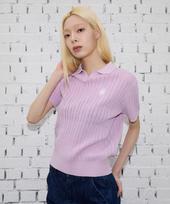 Vintril New York Women'S Short Sleeve Cable Collar Comfort Fit Knit (Light Pink) S