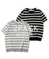U And Lc [Package] Ordinary Stripe Short Sleeve Knit [4 Colors] Olive Green/L