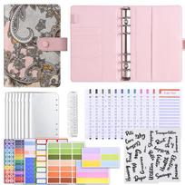 Custom 6 Ring Binder Planner A6 Luxury Budget Binder Set zebra Stripes Agenda Budget Binder Leather with Cash Envelopes Bulk (pink,A6&13*19*21mm) rožinė