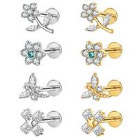 Cross-border Hot Titanium Alloy Nose Jewelry Original Zircon Dragonfly Tongue Nail 8mm Gold Plated G23 Puncture CD245&1.2*8mm sidabras