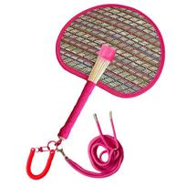 Vibrant Colors Handwoven Fan Handmade Cute Woven Fan Eco Friendly Hand Cranked Fan  Home Decoration Rose Red with 2 Rope