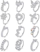 10Pcs Nose Ring Hoop Paved Flower Feather CZ Cartilage Earrings Nose Piercing Jewelry for Women Men Silver Tone 20G sidabras