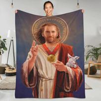 N-Nicolas Cages Blankets Jesus Travel Flannel Throw Blanket Super Warm Couch Chair Custom DIY Bedspread Gift Size: 75*100cm, Weight: 230 GSM