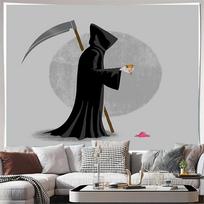 Gothic Tapestry Grim Reaper Wall Hanging Dark Fantasy Home Decor Room Divider Halloween Aesthetic Vaporwave Wall Art 100X70CM