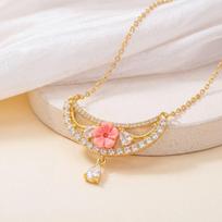 Female Light Luxury Niche Hollow Arc-shaped Flower Necklace rožinė/auksas