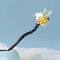 Wooden Flower Hairpin Flower Hanfu Hair Bun Decorative Hairpin Fork  For Women Girls Style 1