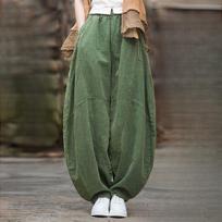 Plus Size Spring and Summer Cotton Women's Loose Harlan Trousers Bloomers Women S žalia