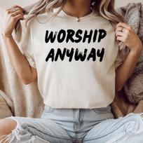 Worship Anyway Spray Paint T-Shirt, Christian Faith Religious Tee L