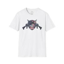 American Flag Skull Shield Crossed Rifles Shirt | Patriotic Tactical Tee | Vet Gift 3XL