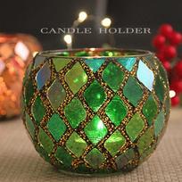 1Pc Bohemian Style Colorful Glass Mosaic Tea Stand - Handmade Inlaid Glass Table Decoration, Suitable For Tea Sets Only (Not For Regular Candles) Candlestick - Green