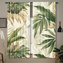 2pcs, Palm Leaf Printing Curtains, Rod Pocket Mount, Digital Printed Curtains, Polyester Material, Suitable for Living Room, Clo 60×150cm