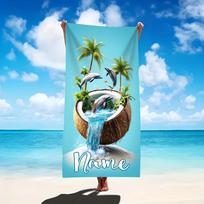 1pc  Personalized Dolph Coconut Palm Beach Towel, Custom Name Summer Vacation Beach Towel for Pool, Beach, Bath 70x140cm&1pc
