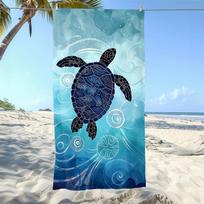 Bohemian Tribal Sea Turtle Beach Towel, Blue Watercolor Background Quick-Dry Towel 50x100cm