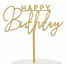 Topper Akrylowy Na Tort Happy Birthday Złoty