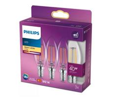 PHILIPS LED stikla 40W B35 E14 Silti balta 2700K caurspīdīga 3 gab spuldze 8718699763817 929001889759