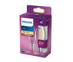 PHILIPS LED stikla 40W B35 E14 Silti balta 2700K caurspīdīga 2 gab spuldze 8718699777616 929001889767