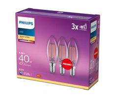 PHILIPS LED stikla 40W B35 E14 Silti balta 2700K caurspīdīga 3 gab spuldze 8718699718411 929001889791