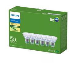 PHILIPS LED stikla 50W GU10 Silti balta 2700K 36D ultra energoefektīva 6 gab spuldze 8721103135636 929003634694