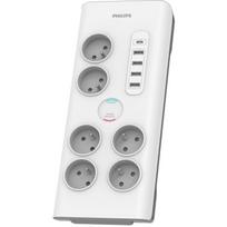 Philips apsaugos nuo viršįtampių 6 lizdai AC Fr 40W, 2 m, balta, 4 x USB, 1 x USB Type C, vaikų apsauga